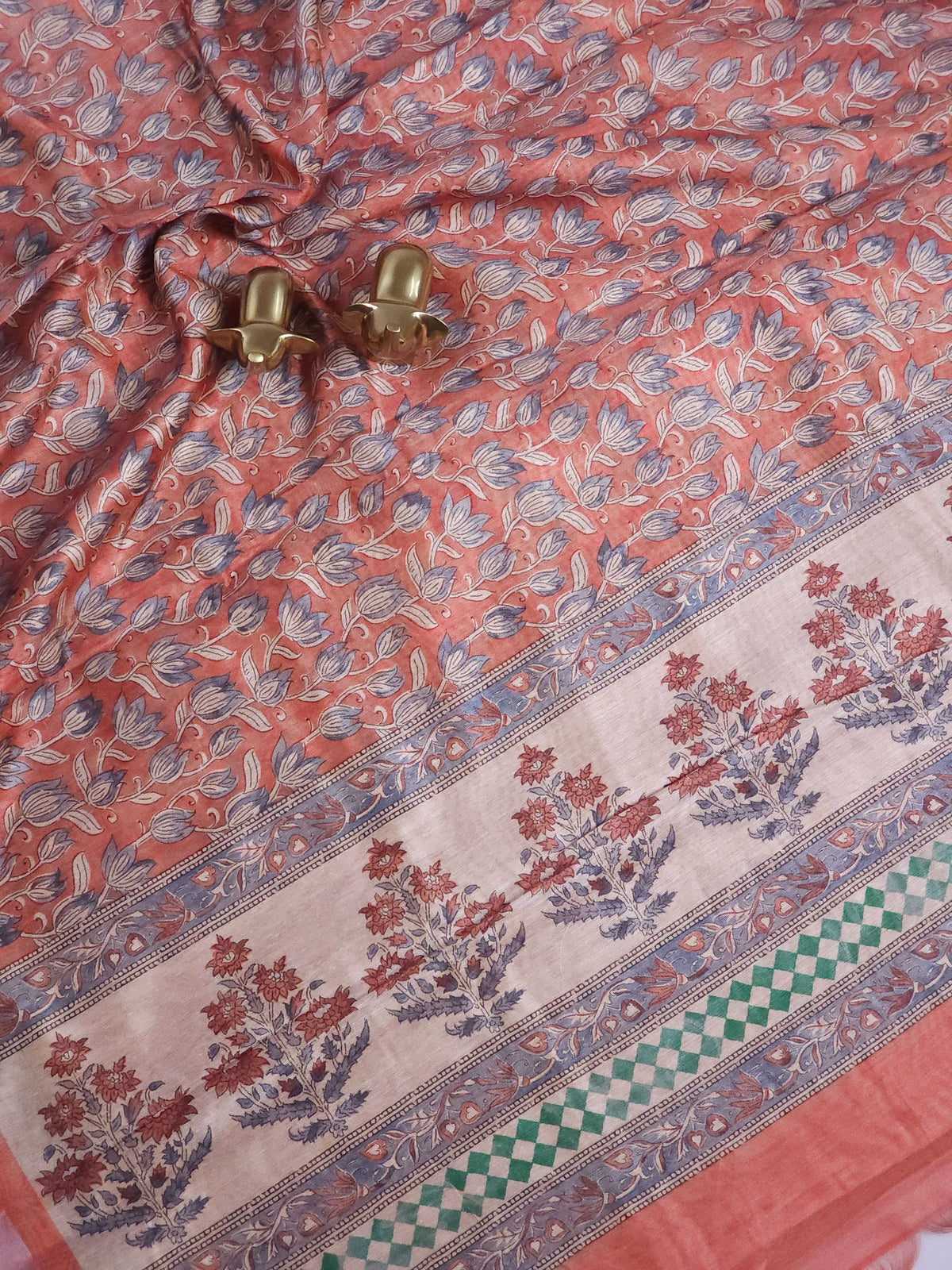 Soft Semi Tussar with Digital Prints - Peach