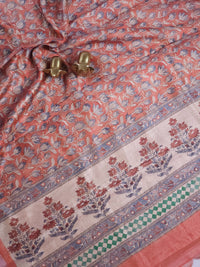 Soft Semi Tussar with Digital Prints - Peach