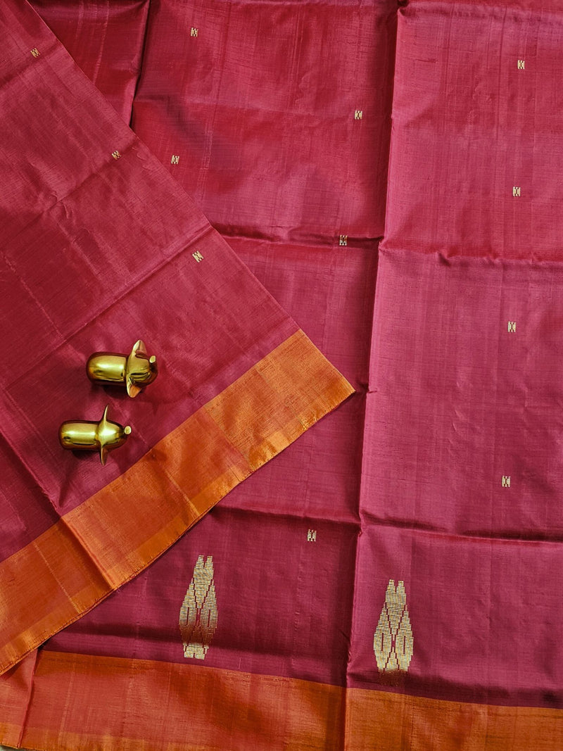 Chinnalampattu Saree - Dark Red with Yellow