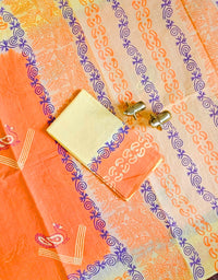 Pure Cotton with Hand Block Prints - Orange with Sandal