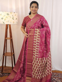 Pure Chanderi Butter Silk - Pink with Cream