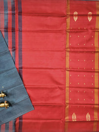 Dark Peacock Blue with Red Chinnalampattu Saree with Blouse