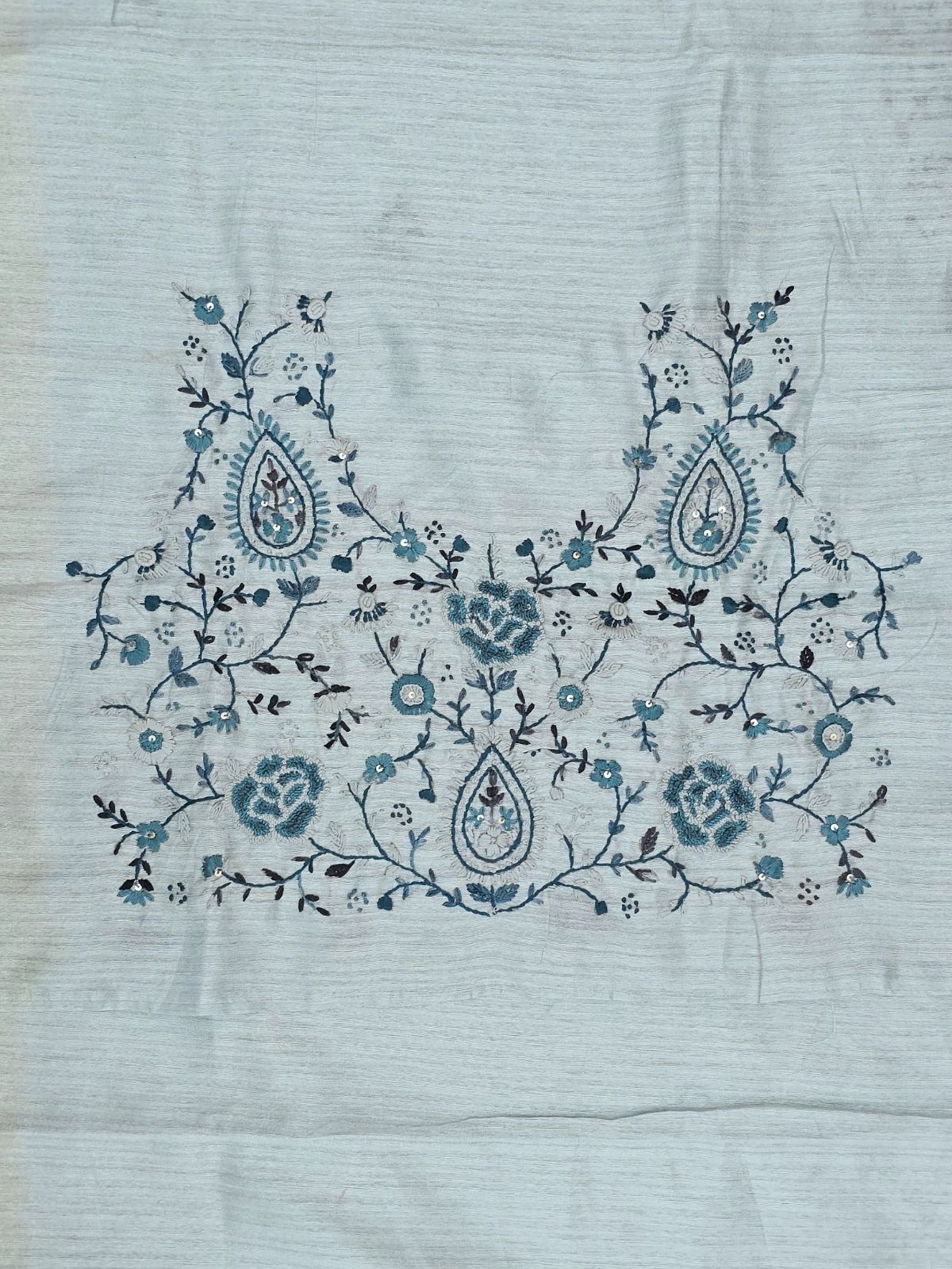 Premium Soft Linen Tissue with Hand Emboridery - Blue