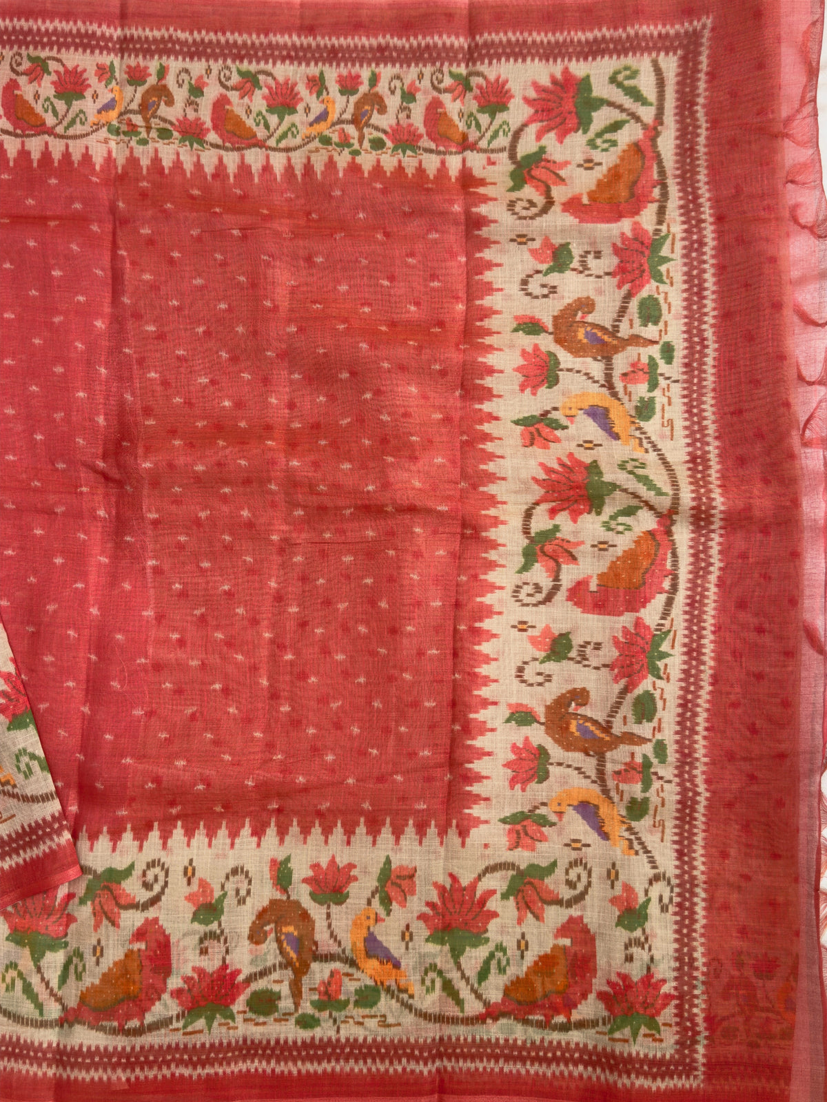 Linen Tissue with Digital Printed Sarees - Peach