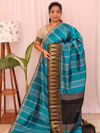 Semi Raw Silk Saree - Blue with Black