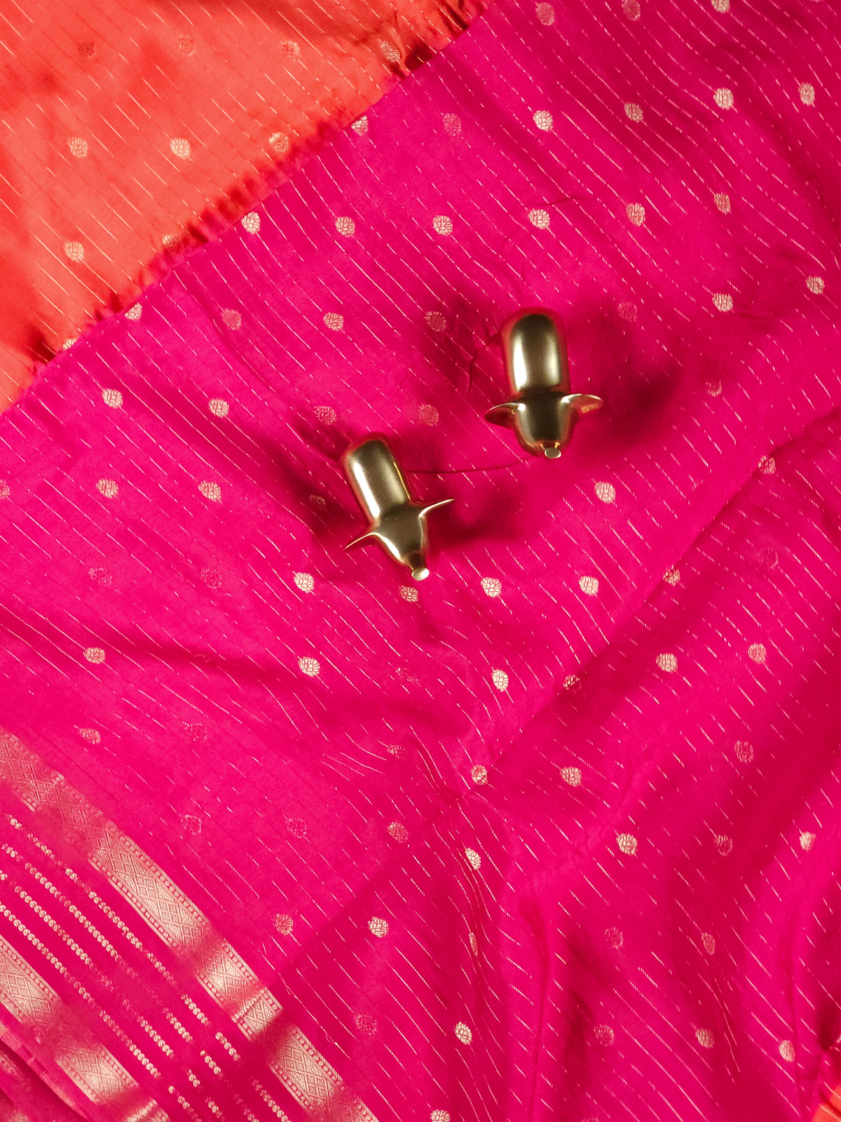 Georgette with Zari Woven Border Saree - Orange with Pink