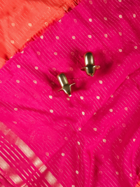 Georgette with Zari Woven Border Saree - Orange with Pink