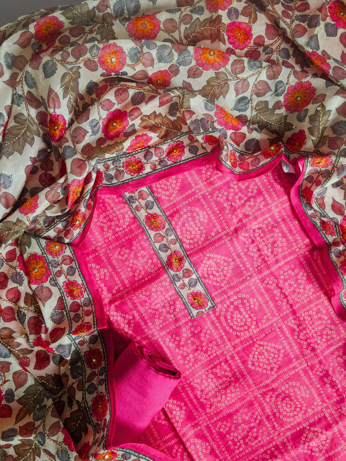 Chanderi with Kantha Unstitched Salwar Suit - Pink (Copy)