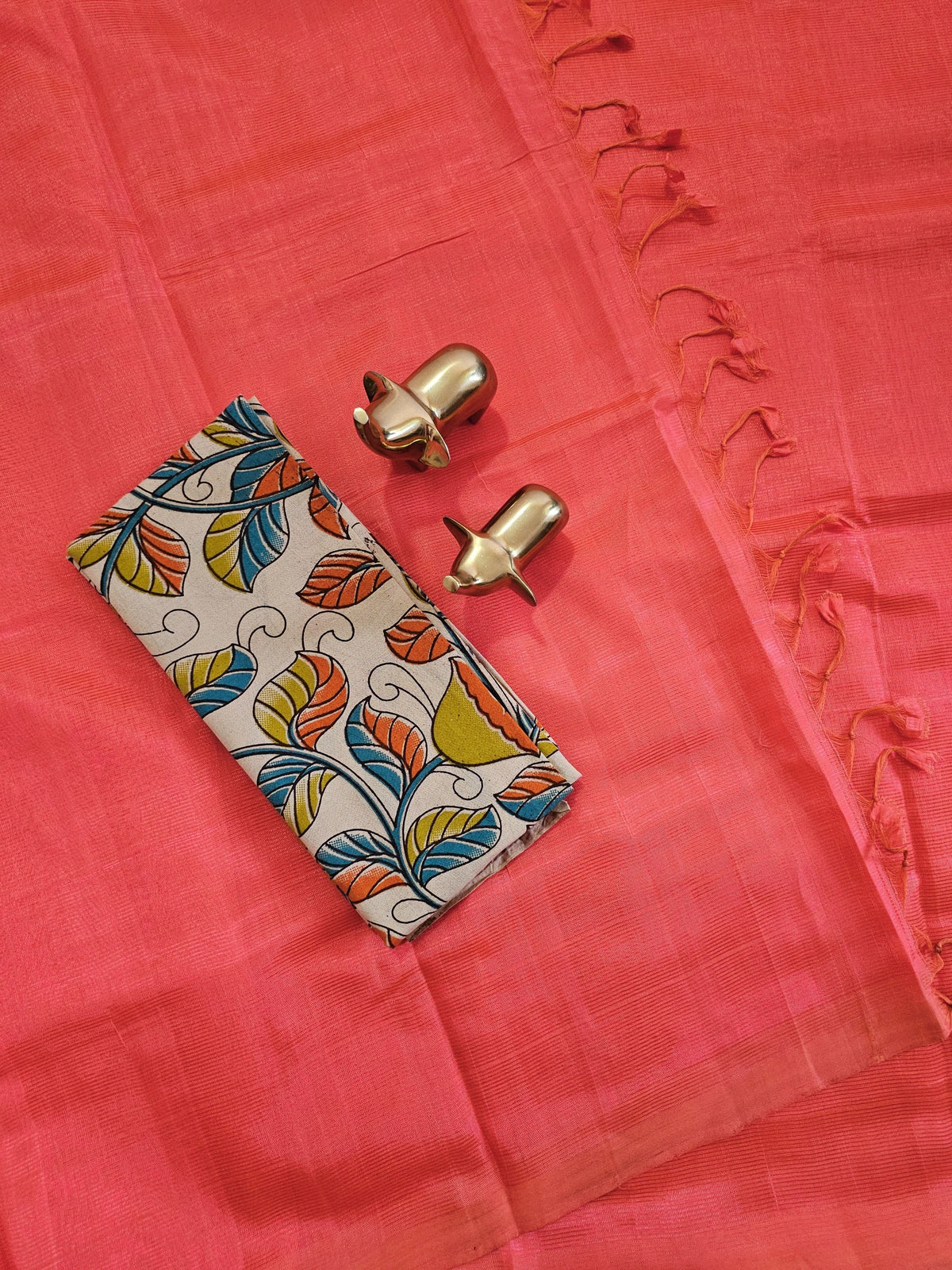 Handwoven Mangalagiri Plain Pattu Saree - Orange