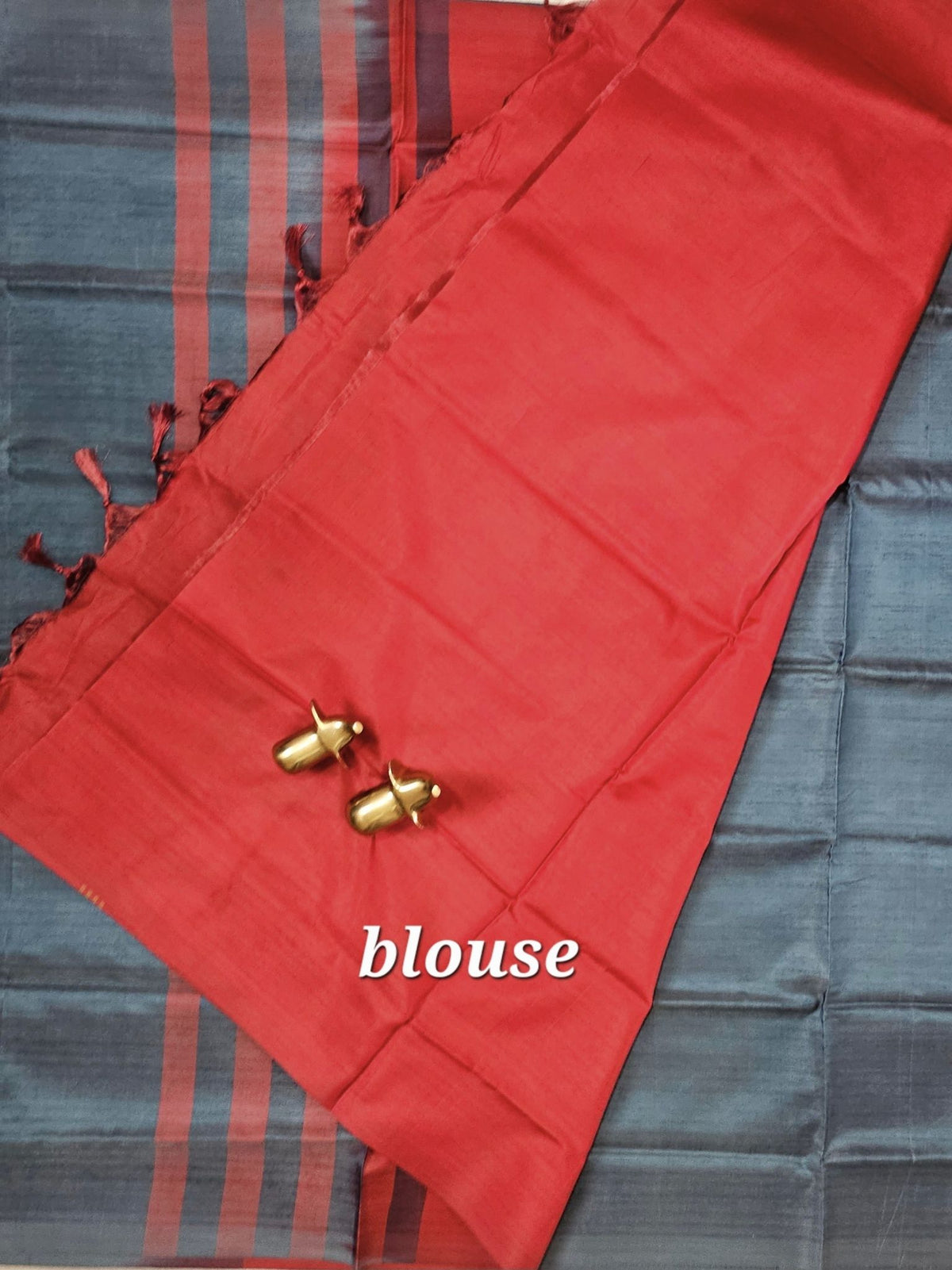 Dark Peacock Blue with Red Chinnalampattu Saree with Blouse