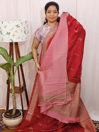 Jute Banarasi Silk Saree - Red with Peach