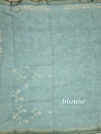 Linen Tissue with Aari Work - Aqua Blue