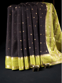 Georgette with Zari Woven Border Saree - Black with Green