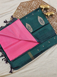 Chinnalampattu Saree with Blouse - Pink with Peacock Green