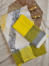 Pure Cotton with Hand Block Prints - White with Yellow