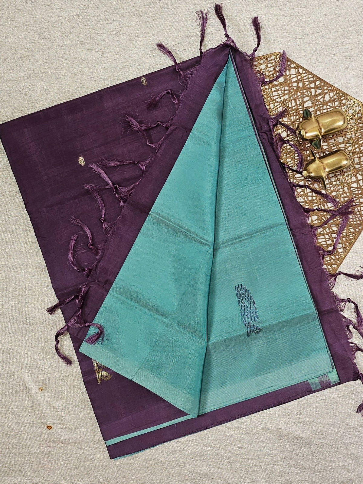 Sky Blue with Dark Purple Chinnalampattu Saree with Blouse