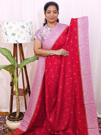 Jute Banarasi Silk Saree - Red with Pink