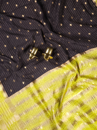 Georgette with Zari Woven Border Saree - Black with Green
