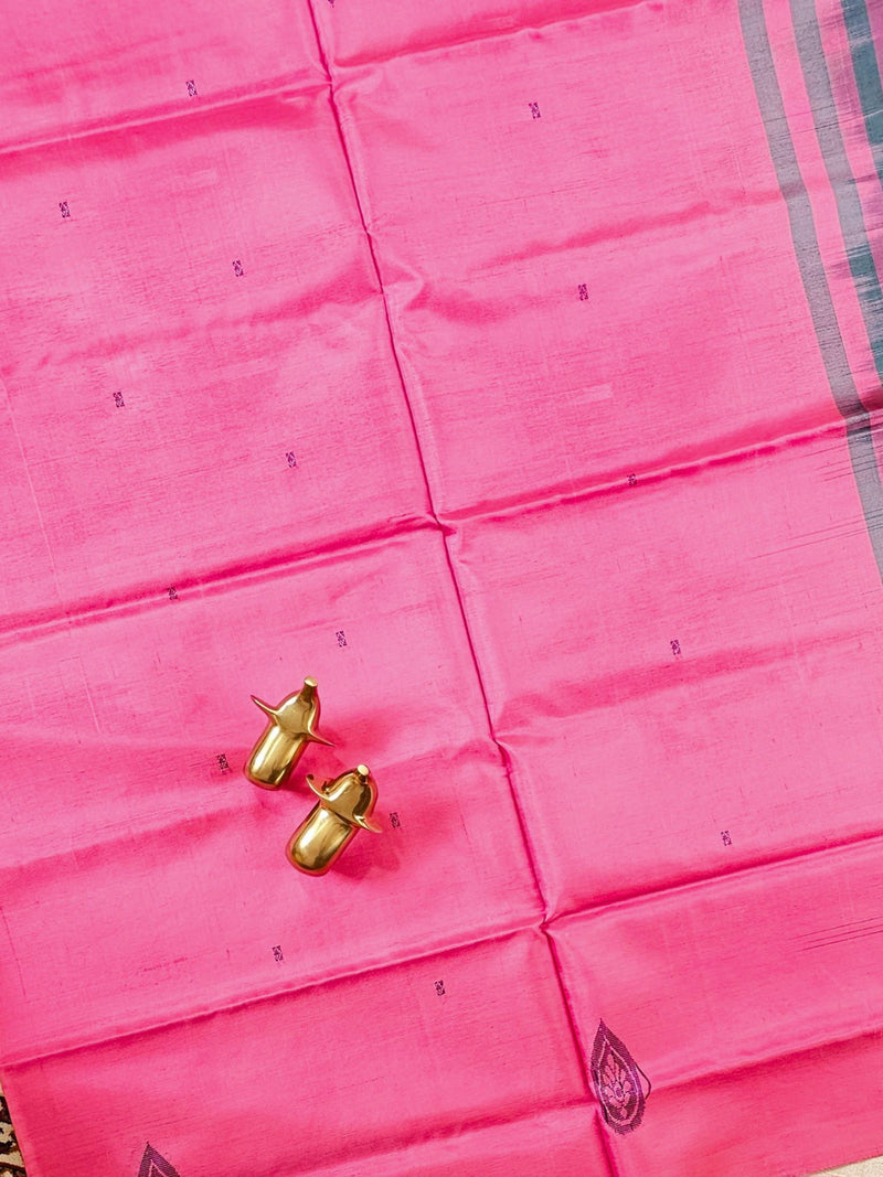 Chinnalampattu Saree with Blouse - Pink with Peacock Green