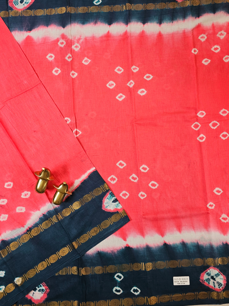 Madurai Sungadi Cotton Saree - Pink with Peacock Green