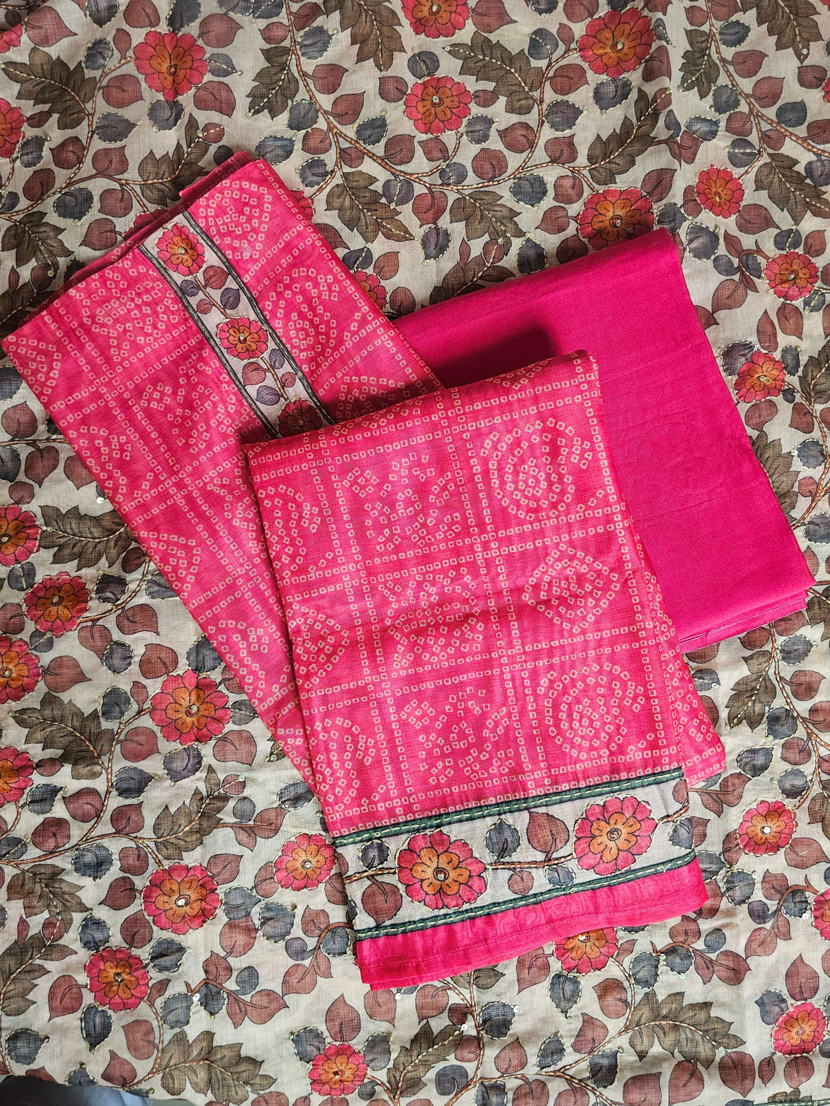 Chanderi with Kantha Unstitched Salwar Suit - Pink (Copy)