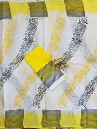 Pure Cotton with Hand Block Prints - White with Yellow