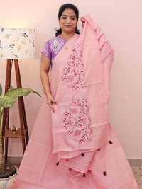 Premium Soft Linen Tissue with Hand Emboridery - Pink