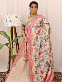 Green Silk with Digital Prints - Peach