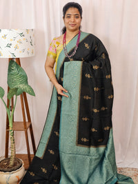 Jute Banarasi Silk Saree - Black with Sea Green
