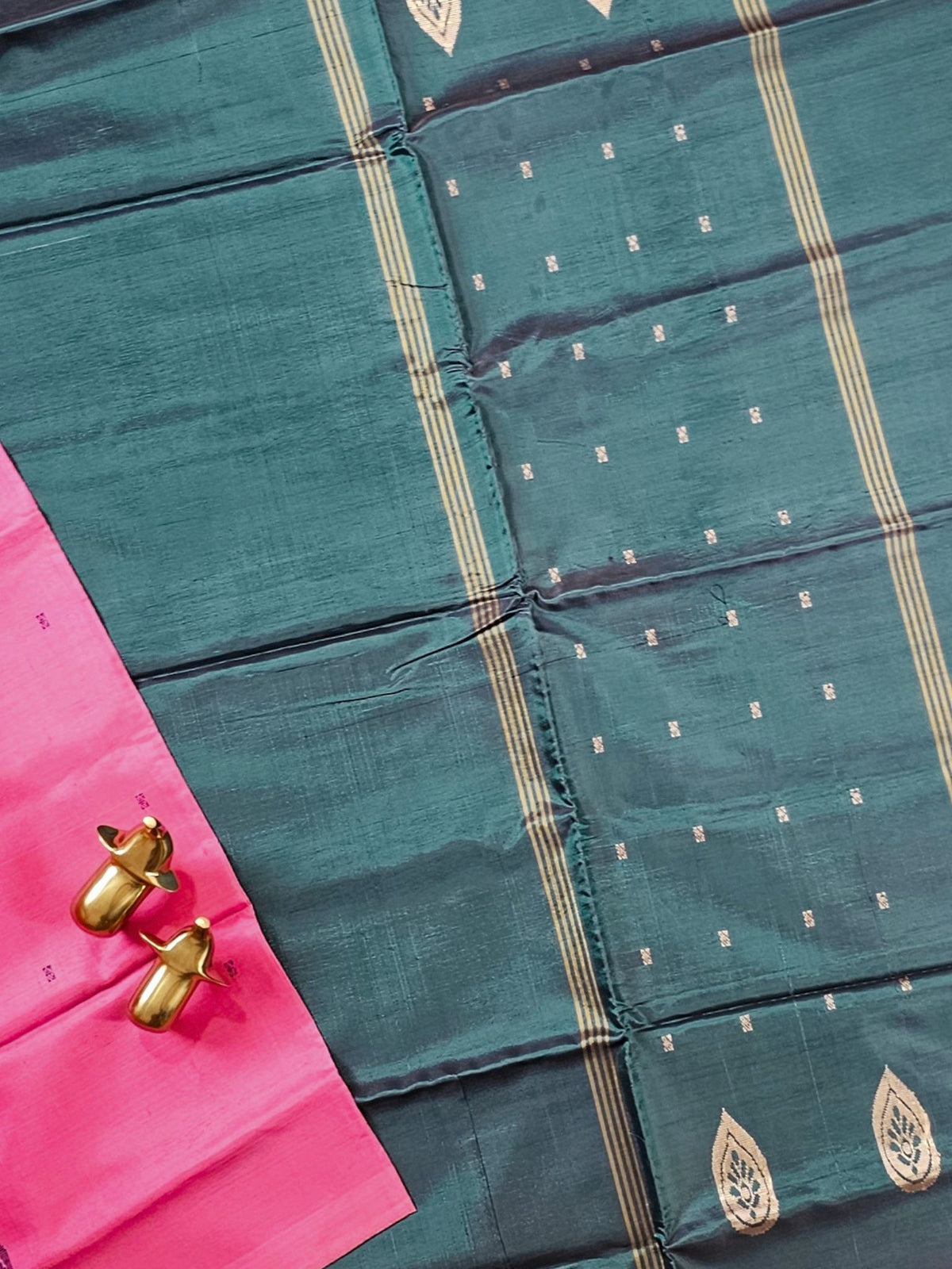 Chinnalampattu Saree with Blouse - Pink with Peacock Green