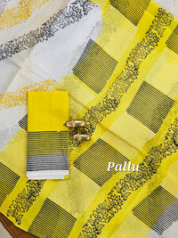 Pure Cotton with Hand Block Prints - White with Yellow