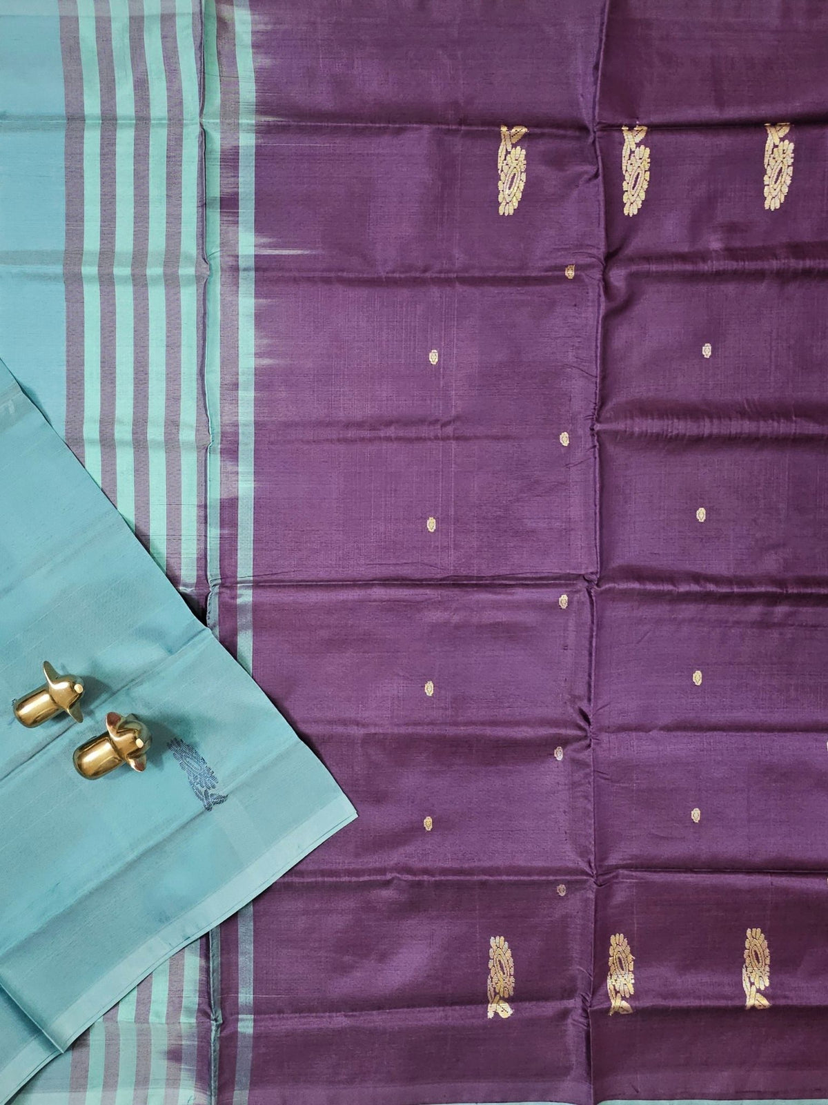 Sky Blue with Dark Purple Chinnalampattu Saree with Blouse
