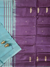 Sky Blue with Dark Purple Chinnalampattu Saree with Blouse