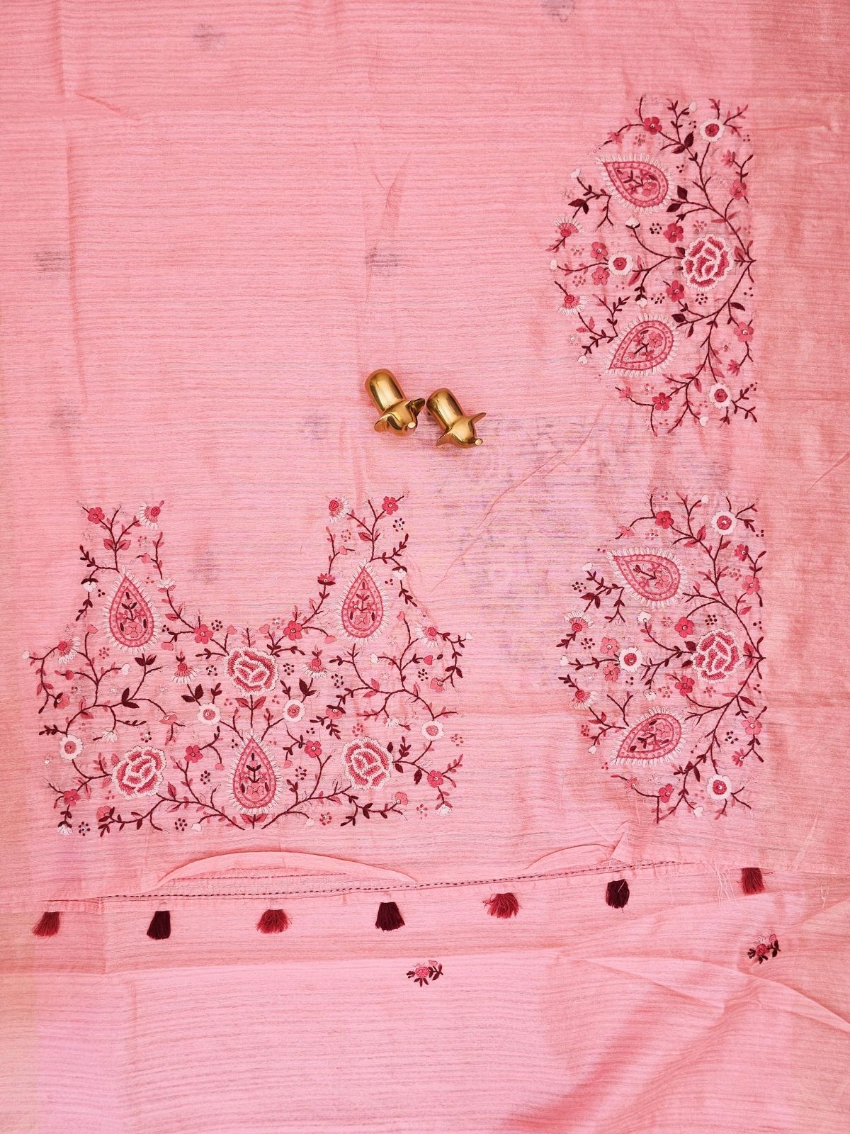 Premium Soft Linen Tissue with Hand Emboridery - Pink