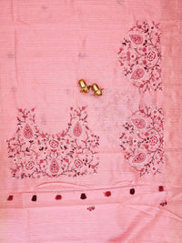 Premium Soft Linen Tissue with Hand Emboridery - Pink