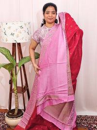 Jute Banarasi Silk Saree - Red with Pink