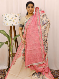 Green Silk with Digital Prints - Peach