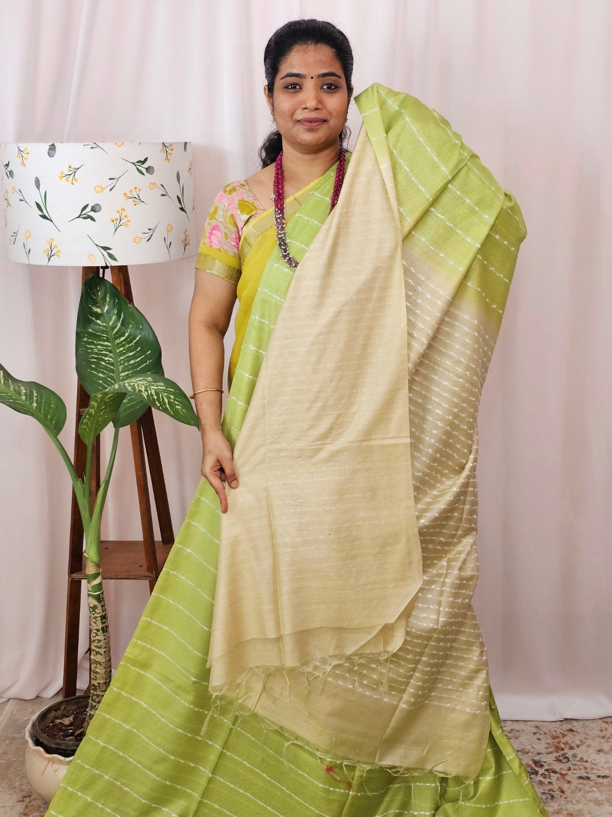 Bhagalpuri Fancy Sarees - Green  with Cream
