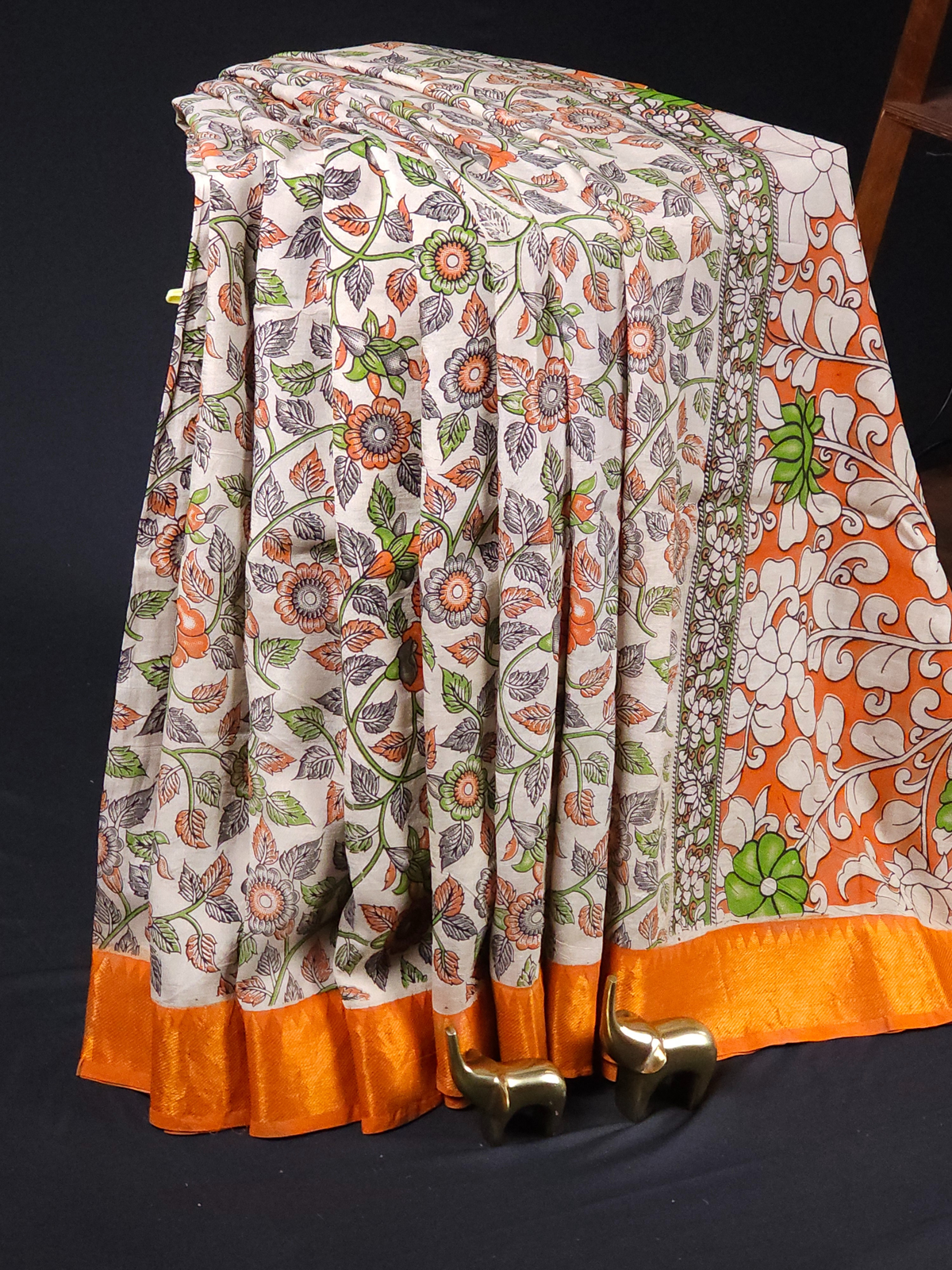 Chennuri Silk - Green with Orange