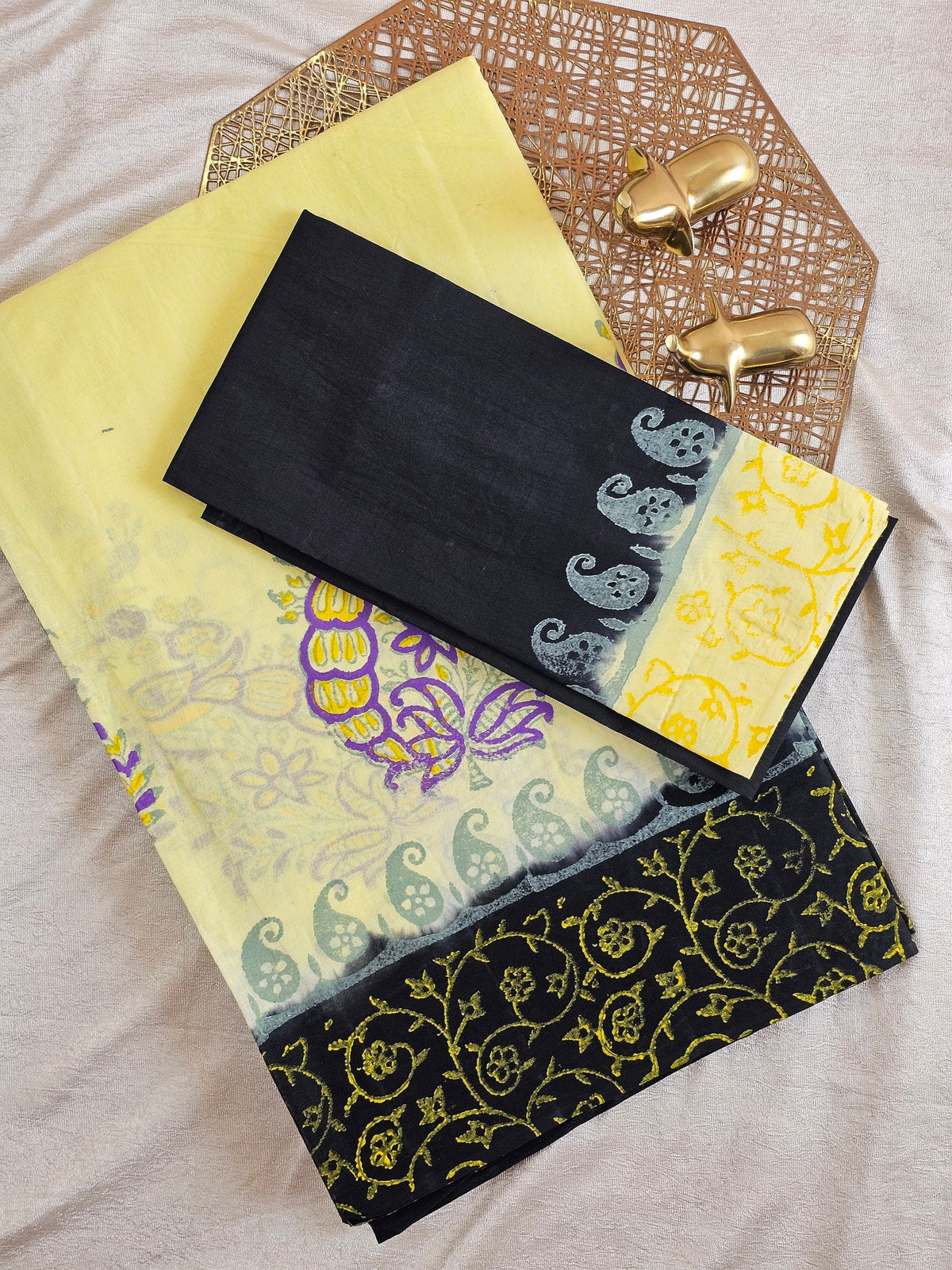 Pure Cotton with Hand Block Prints - Sandal with Black
