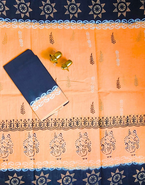 Pure Cotton with Hand Block Prints - Orange with Black