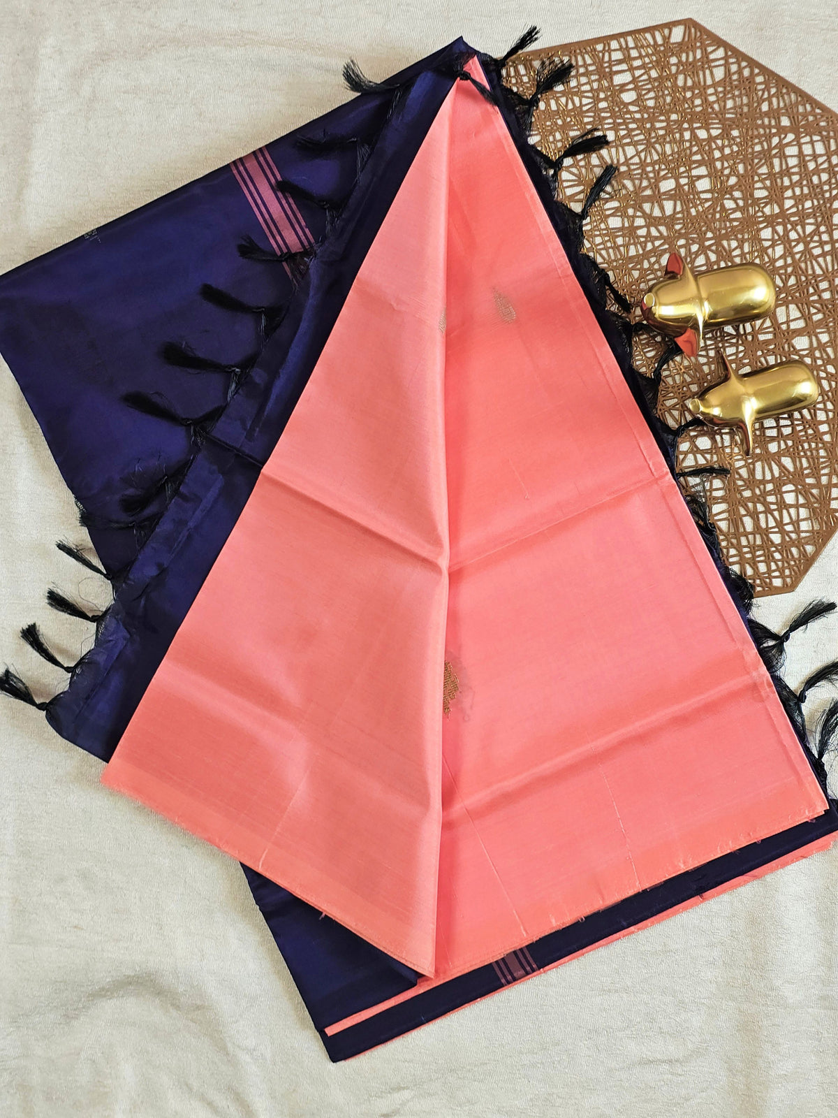 Chinnalampattu Saree - Peach with Blue