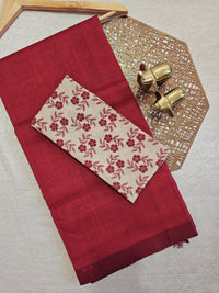 Handwoven Mangalagiri Plain Pattu Saree - Red