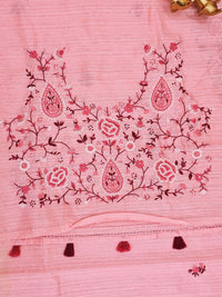 Premium Soft Linen Tissue with Hand Emboridery - Pink