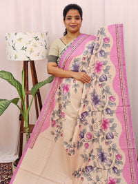 Green Silk with Digital Prints - Pink