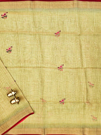 Linen Tissue with Embroidery  Work - Green
