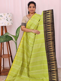 Semi Raw Silk Saree - Lime Green with Black