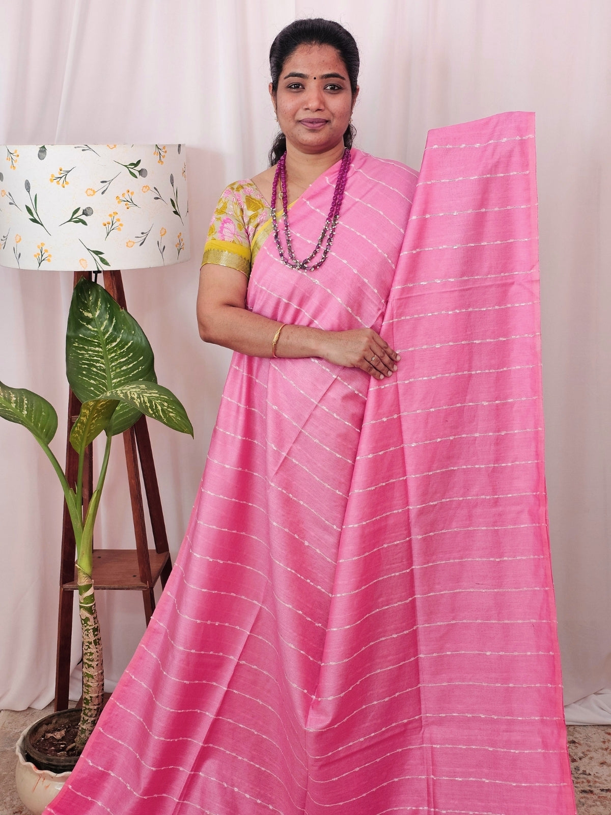 Bhagalpuri Fancy Sarees - Pink  with Cream