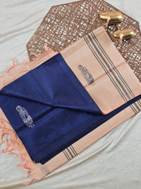 Chinnalampattu Saree with Blouse - Dark Blue with Peach