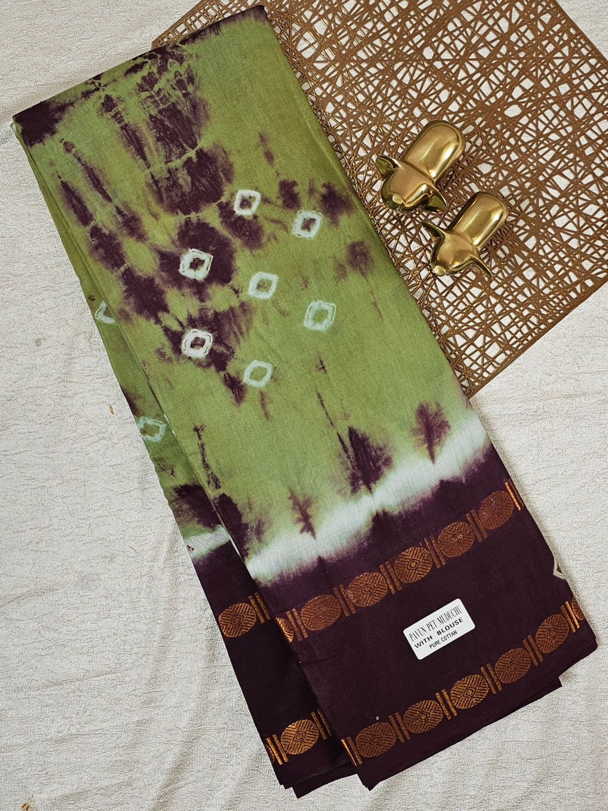 Madurai Sungadi Cotton Saree - Green with Maroon